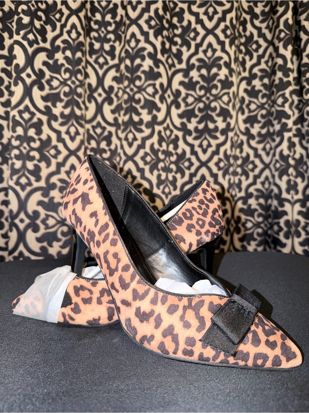 Lane Bryant Leopard Print Pointed Toe Pumps with Bow Accent